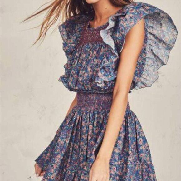LoveShackFancy Marcella Ruffle Sleeve Floral Mini Dress - Picture 4 of 13